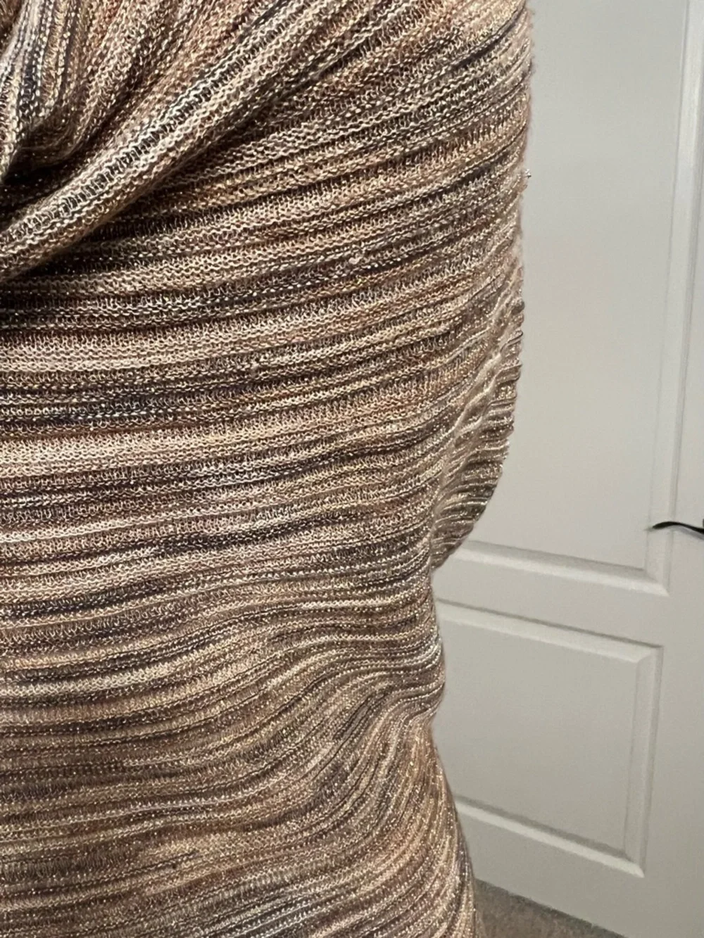 Cache Metallic Cowl V-Neck Halter Top in Brown and Gold - Picture 2 of 5